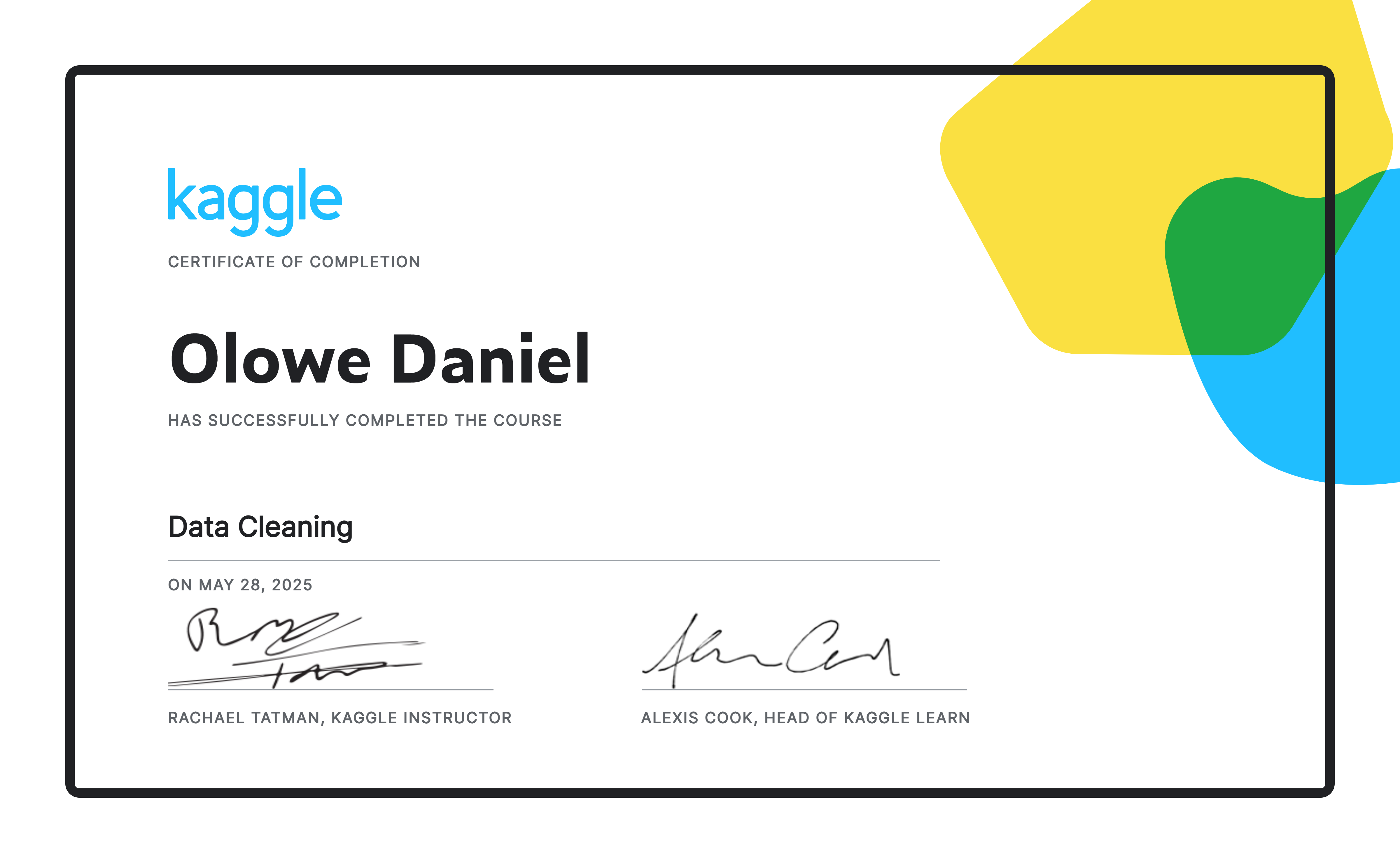 Kaggle Data Cleaning certificate